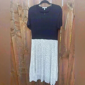 WD.NY Black Pleated Skirt Polka Dot Dress SZ L